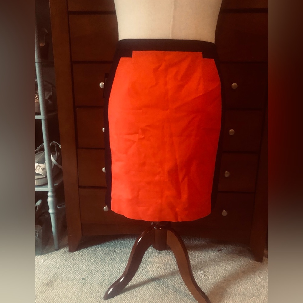 Worthington Orange and Black Colorblock Pencil Skirt